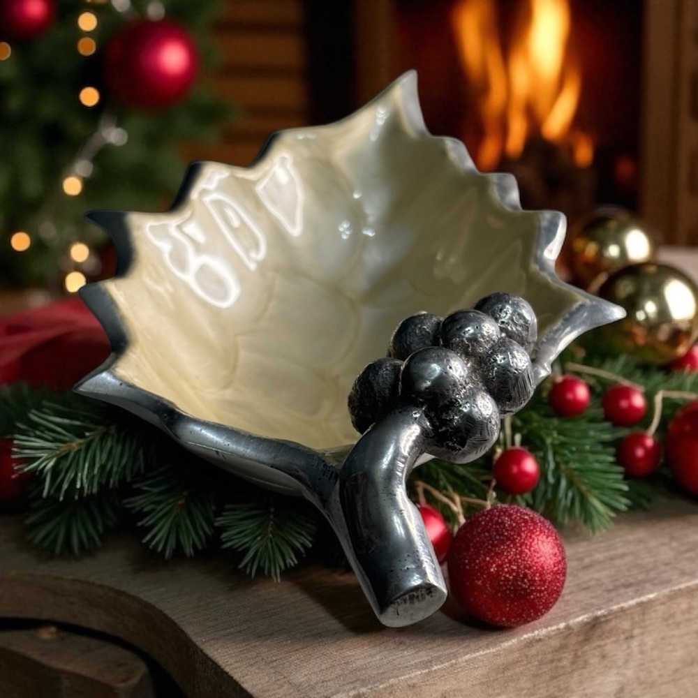 Signed Julia Knight Holly Spring Bowl Hand Crafted Art Trinket Cast Aluminum